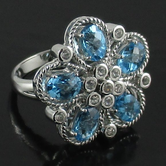 Sima K 4.64ct Swiss Blue Topaz Flower Ring - Picture 3 of 7
